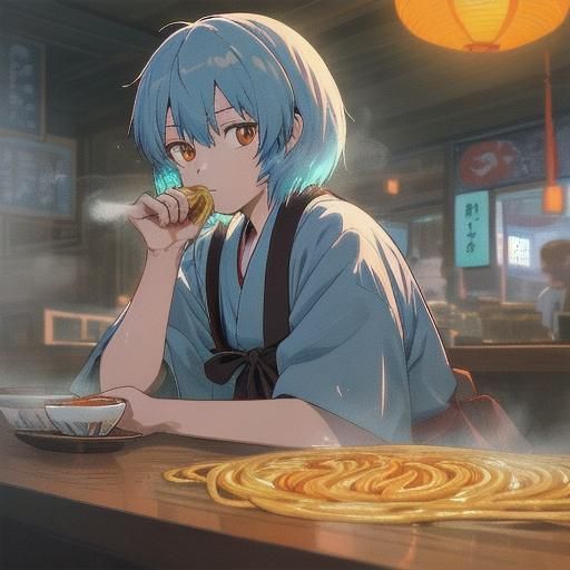 Rei Ayanami at Noodle Shop: Anime Key Visual