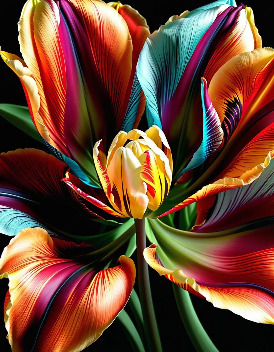 Beautiful Tulip Flower with Abstract Fractal Elements