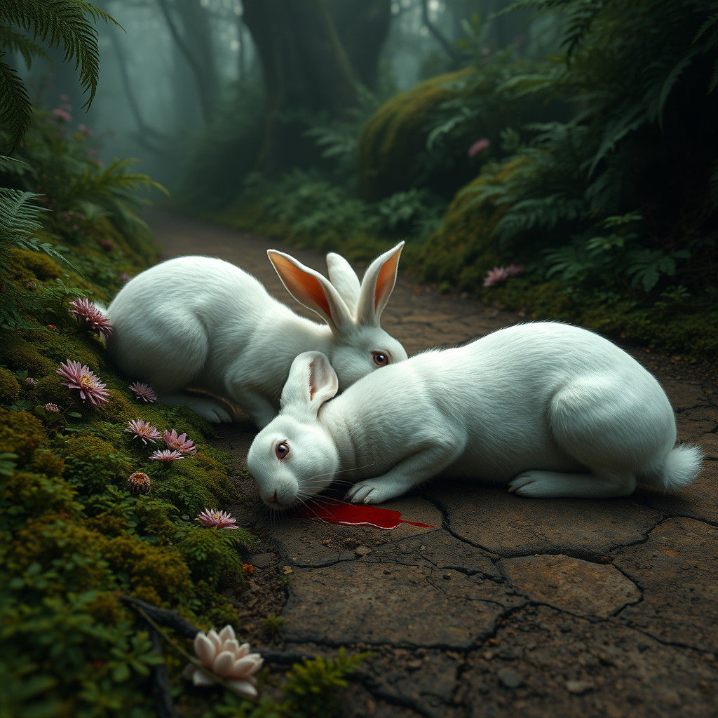 Heartbreaking Rabbit Scene in Dreamlike Style