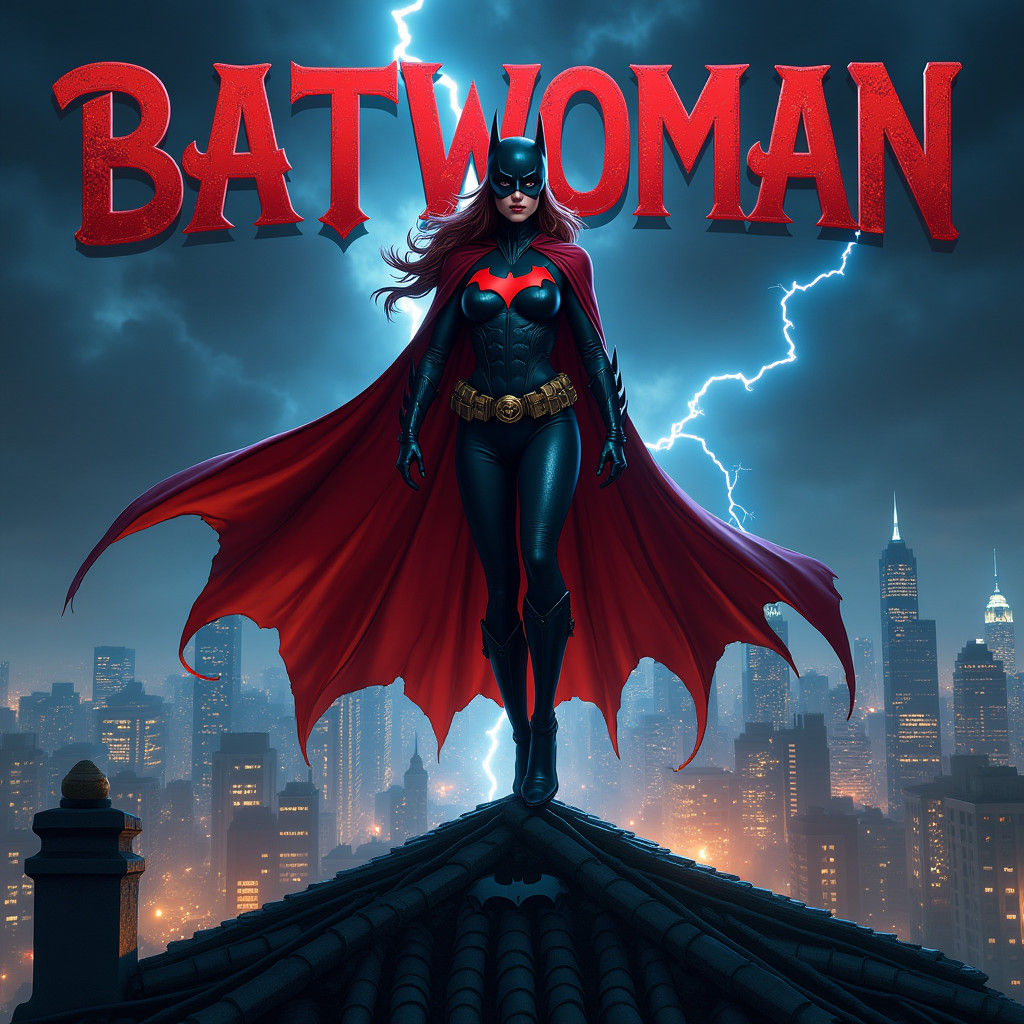 Batwoman Comic Cover Art on Gotham Rooftop