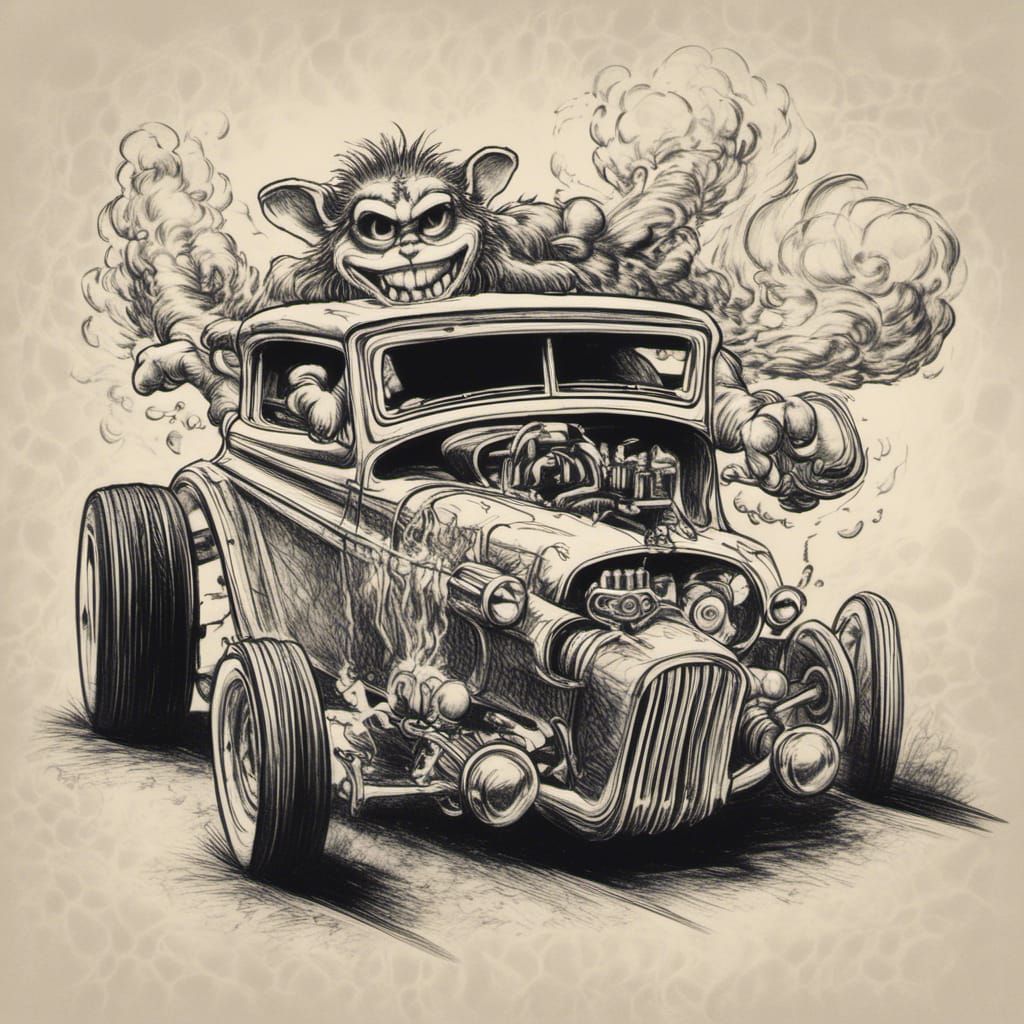 Rat Fink Gasser Car: Ed Roth Pencil Sketch
