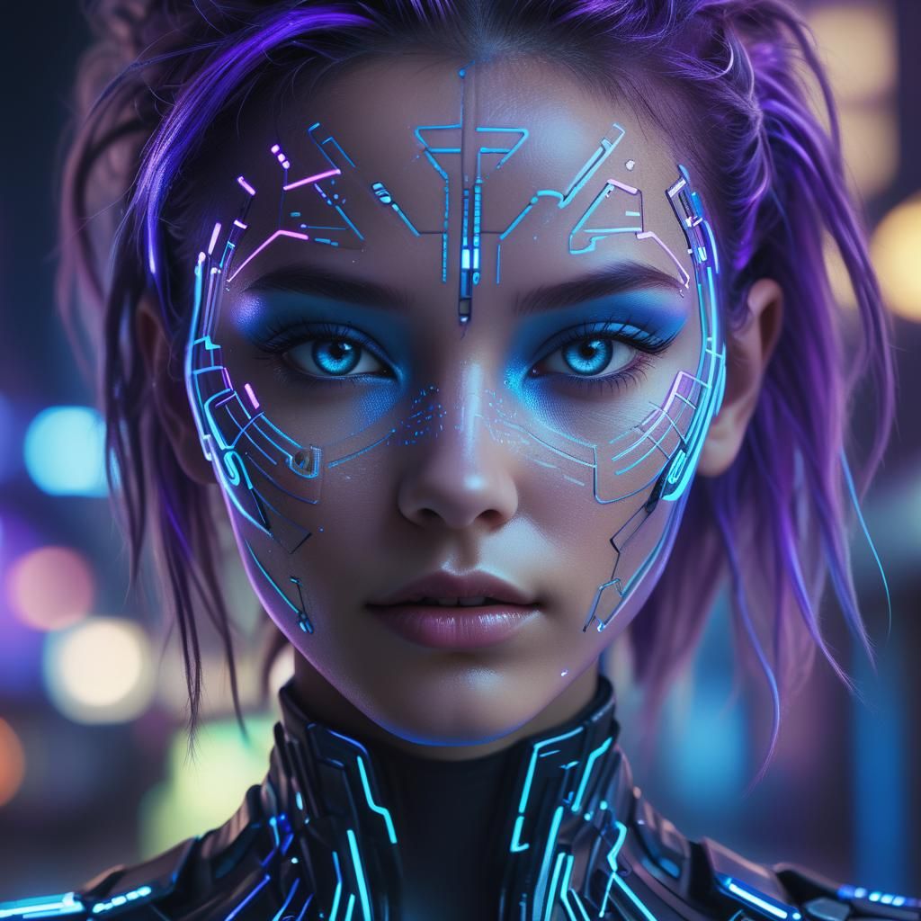 Futuristic Portrait: Glowing Circuitry in Cyberpunk Style