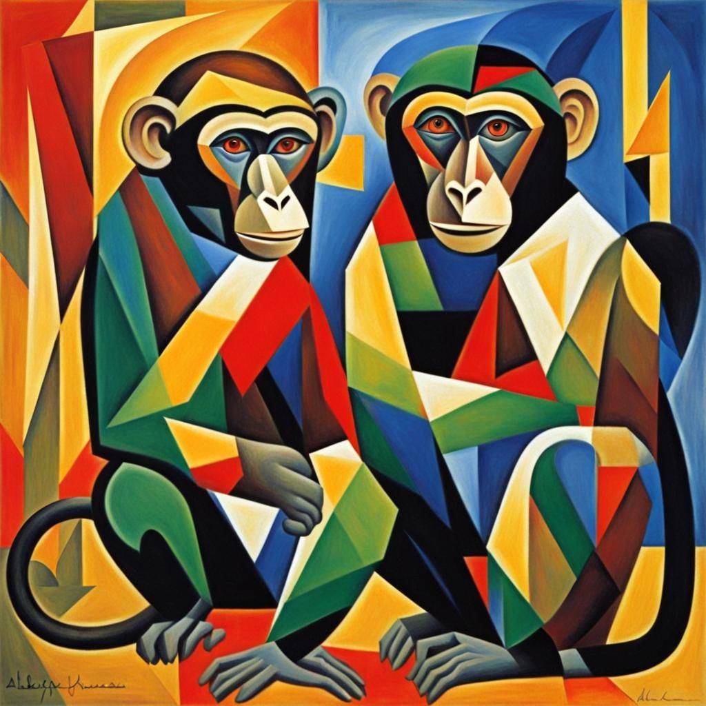 Abstract Cubist Monkeys in Geometric Style