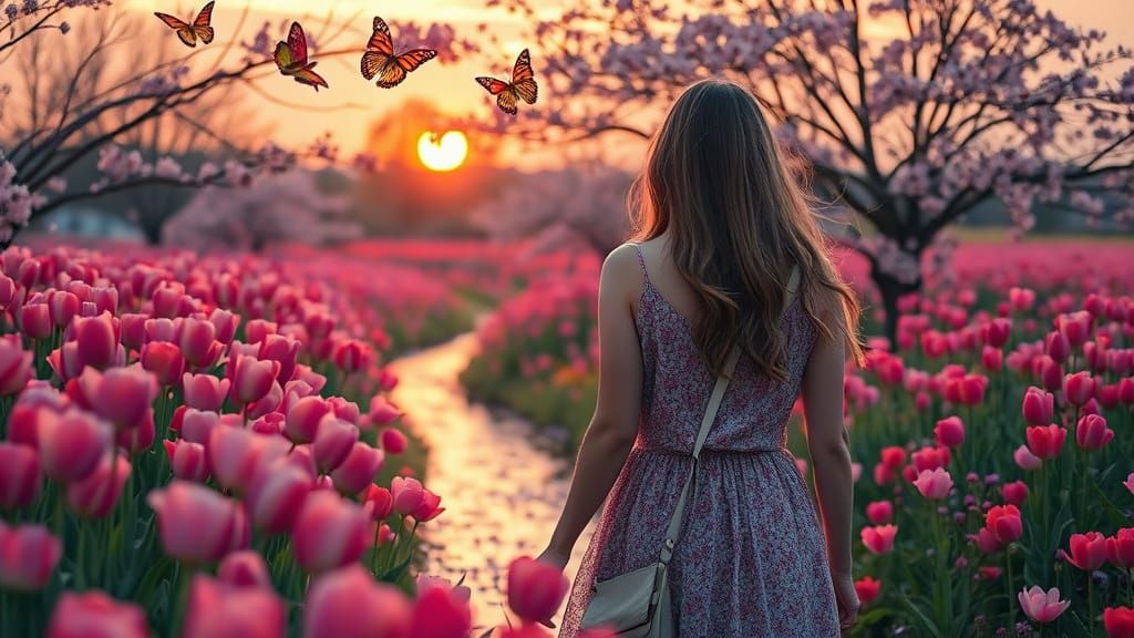 Dreamlike Meadow with Woman, Fantasy Realism