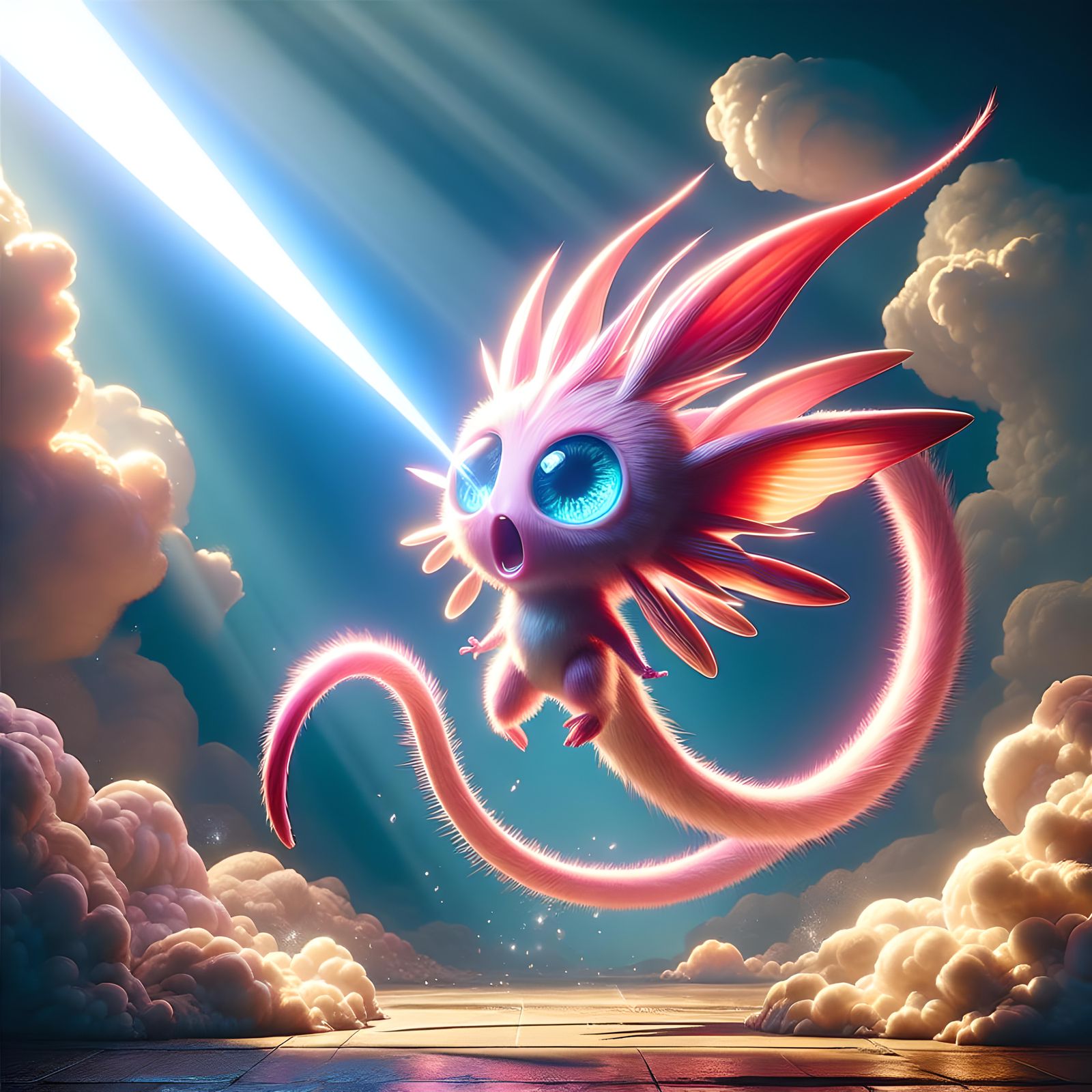 mew cute,pokemon original anime style mew amazing body very detailed  in fight casting solarbeam By artist "anime", 3d a...