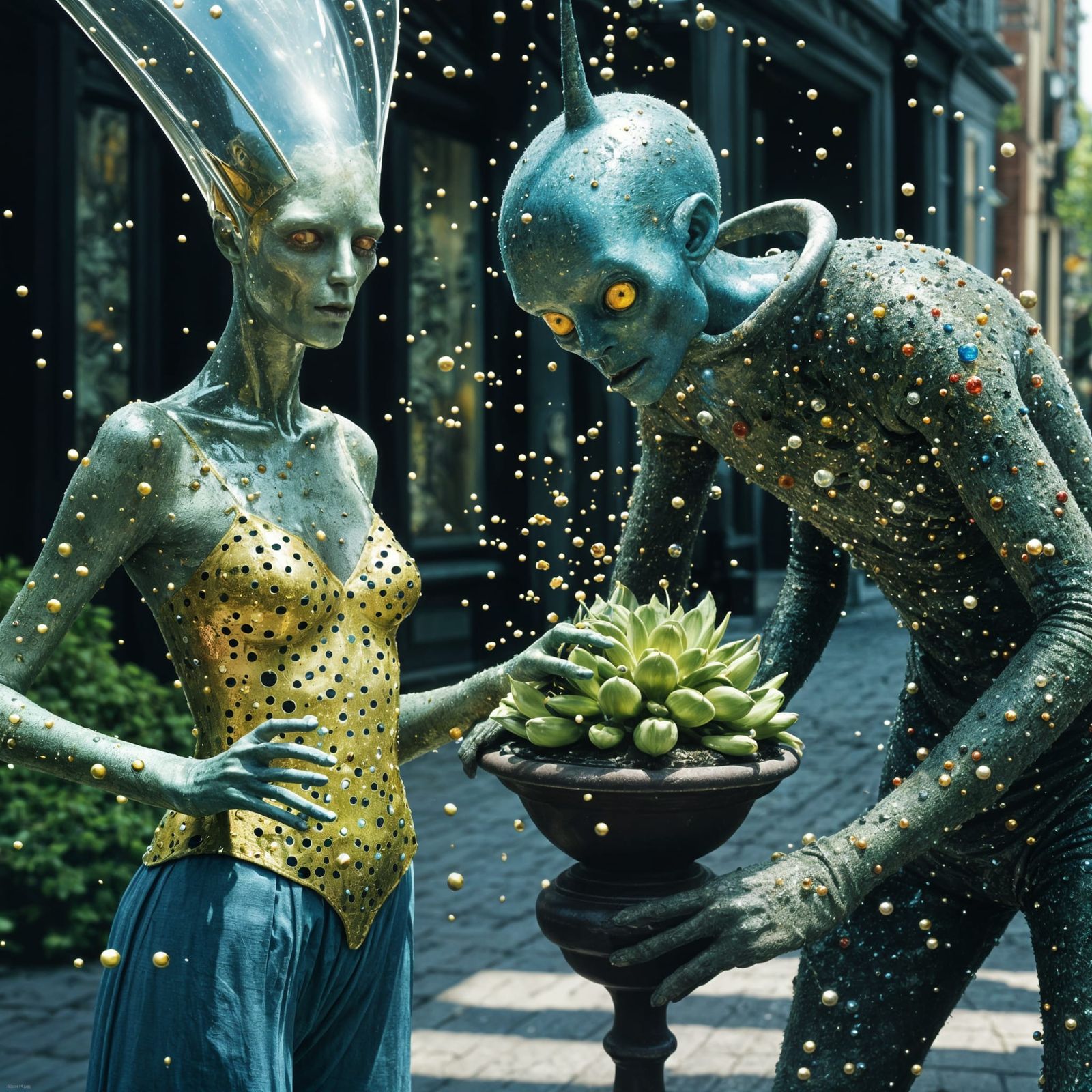 Bosch-Inspired Alien Creatures Invade City Street, Photoreal...