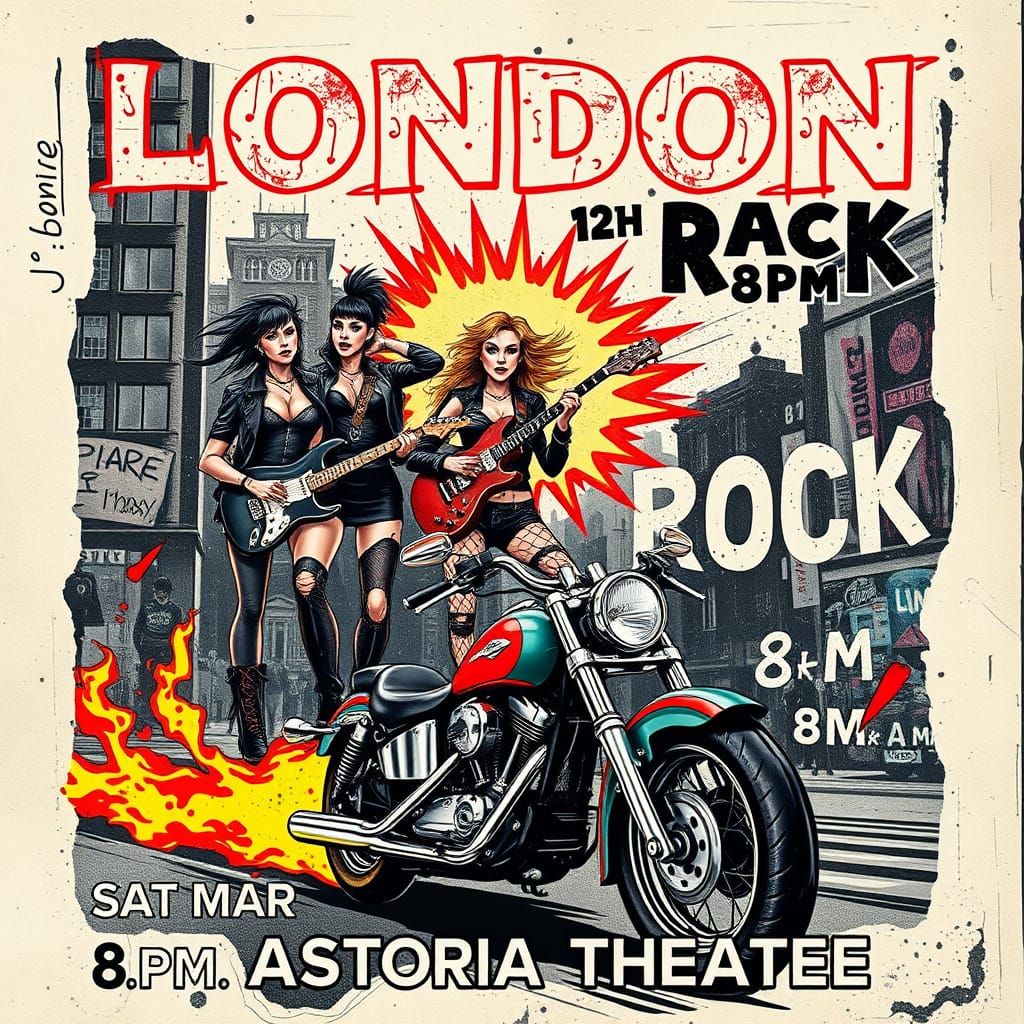 London Punk Rock Show Poster in Grungy Style