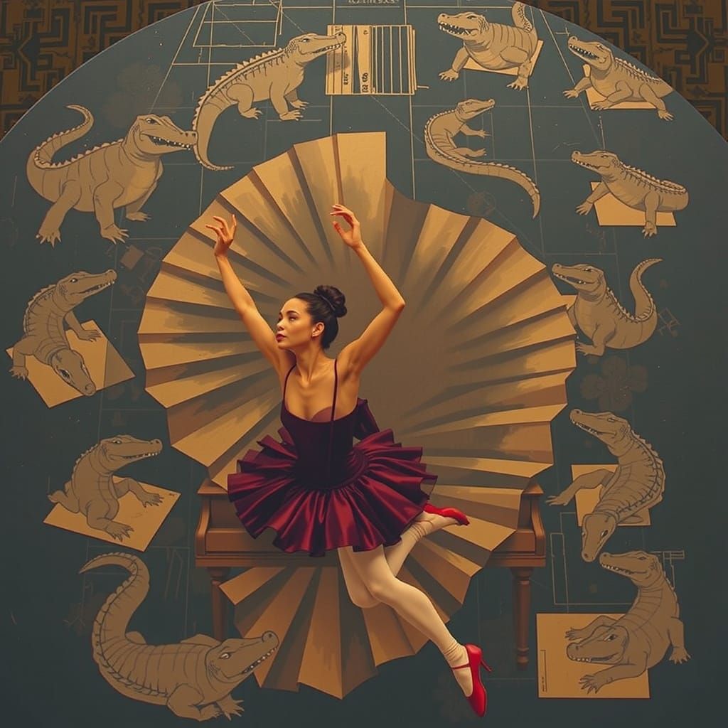 Ballerina Dances on Piano in Escher Drawing