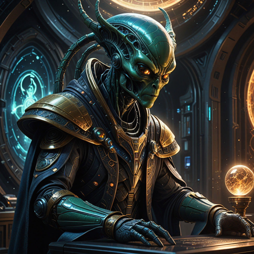 Majestic Alien Minister in Vibrant, Futuristic Ritual