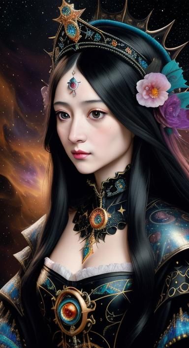 Beautiful asian Monalisa maximalism intricately detailed