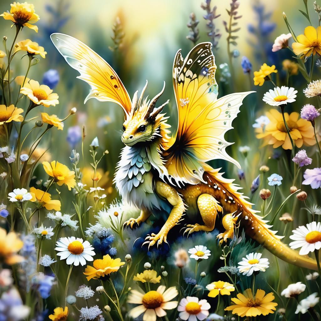 Whimsical Dragon in Watercolor Fantasy Style