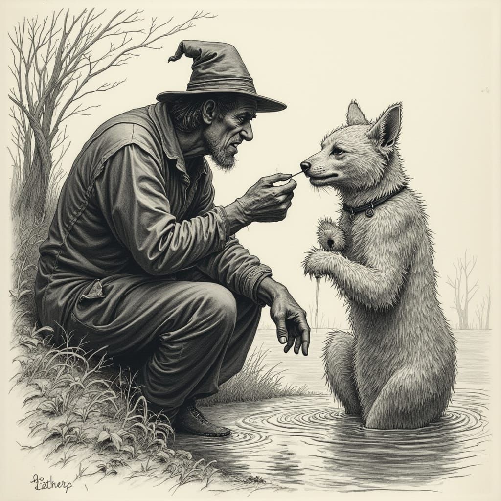 Etched Sketch of a Lecher Catching a Witch