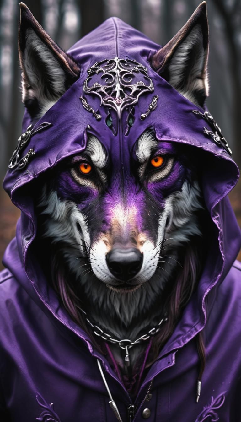 Gothic purple ride hood  beauty, colorful creative themes, attractive background, dangerous wolf, l