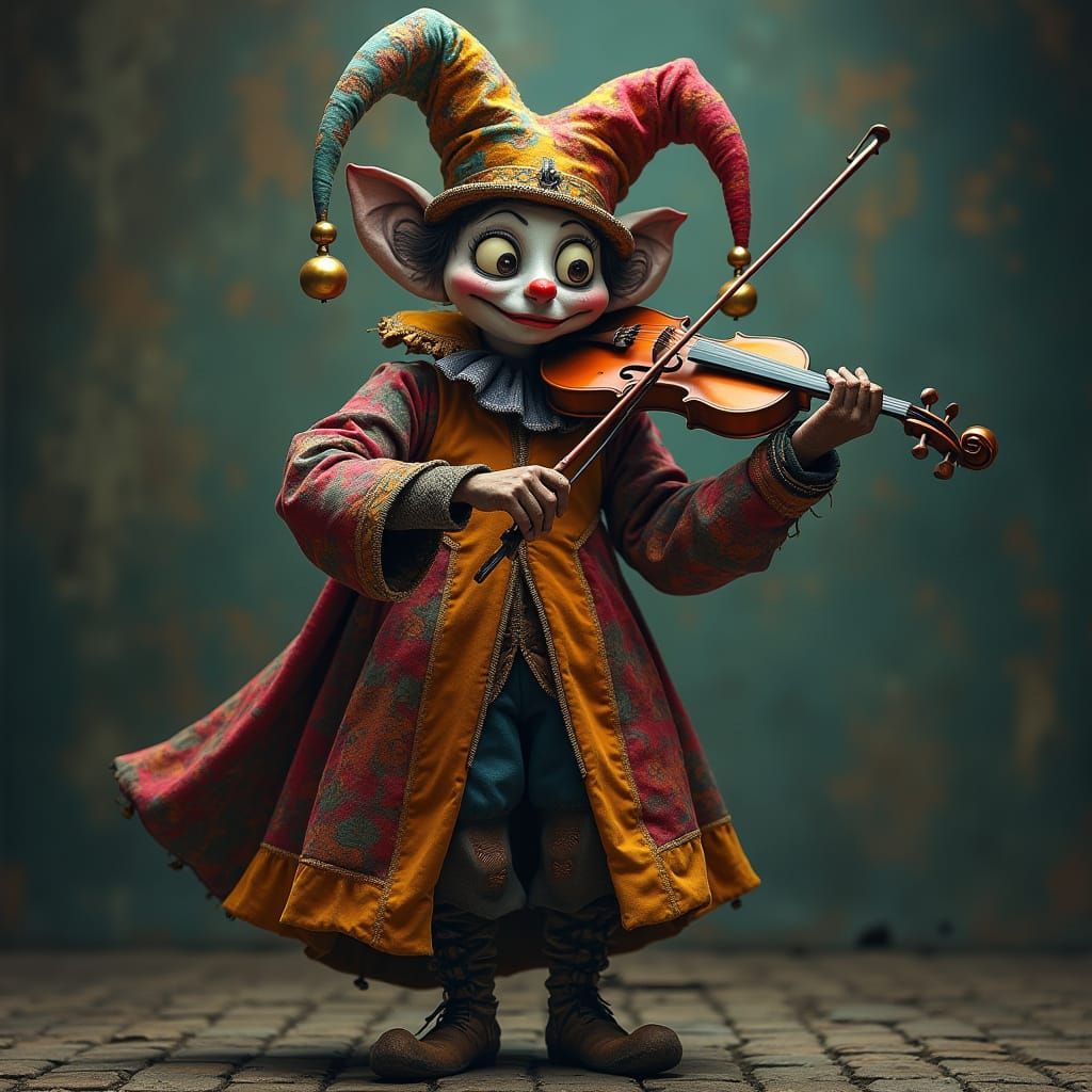 A Court Jester's Melancholic Serenade in Vibrant Patchwork A...