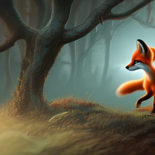 Fantastical Baby Fox in Detailed Matte Painting