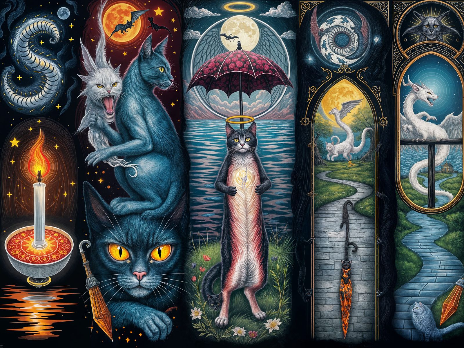 Black Cat Superstition with Dragon and Angel