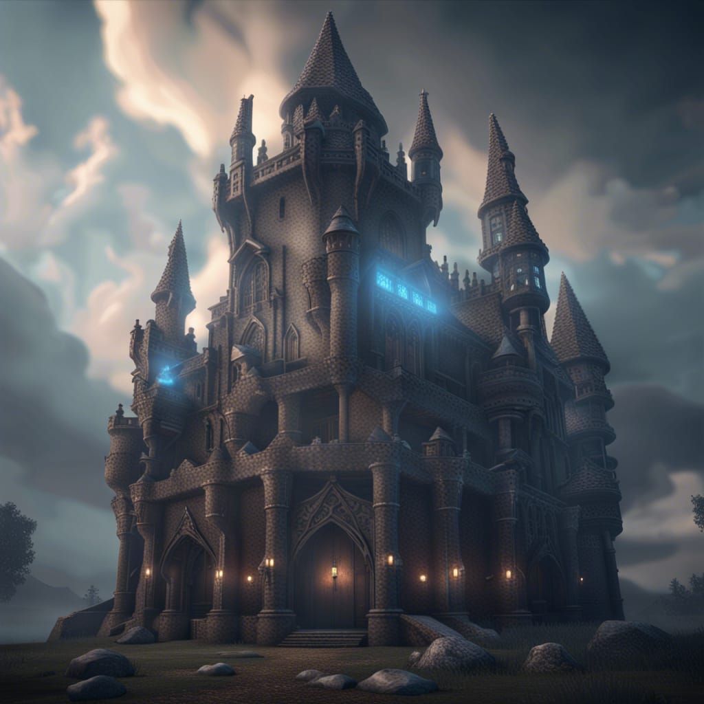 Haunted Castle with Ghostly Apparition in 3D