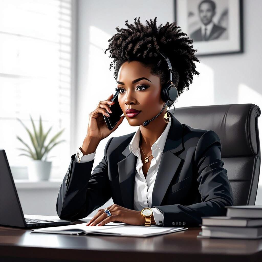 Afrofuturistic Lawyer in Authority, Hyperrealistic Digital A...