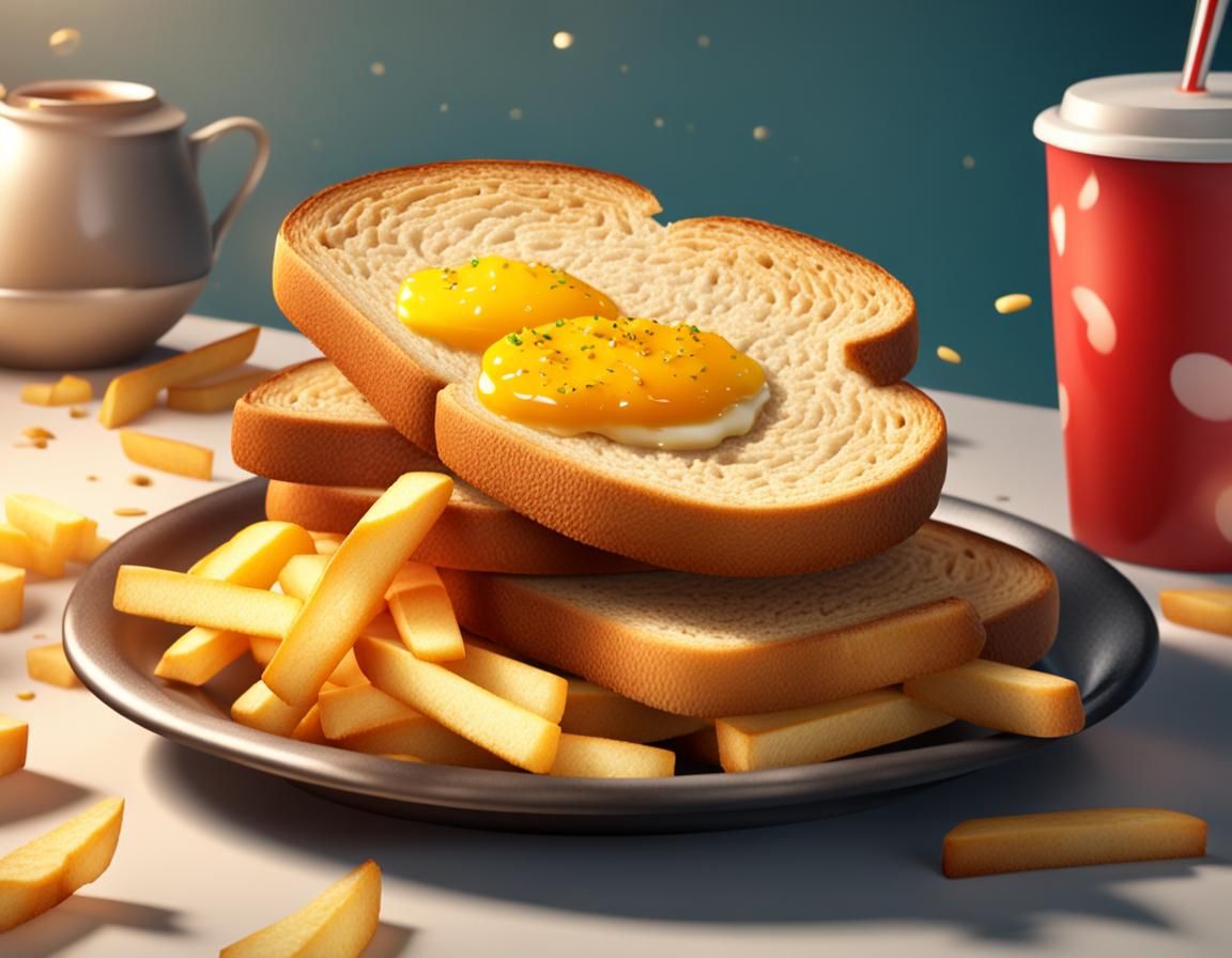 Hyperrealistic Toast and Fries Plate in 4K