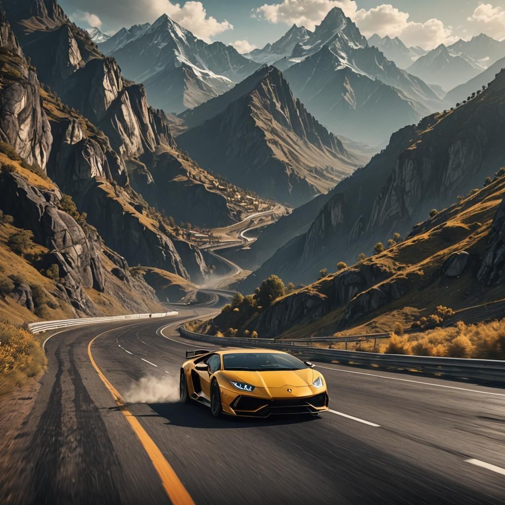 Lamborghini on Mountain Track: Fantasy Concept Art