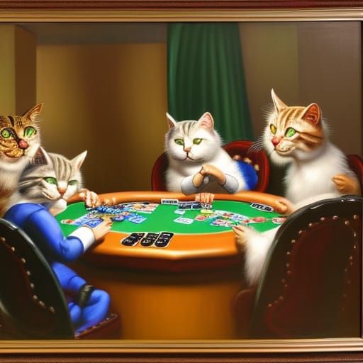 Cats Playing Poker in Oil Painting Style