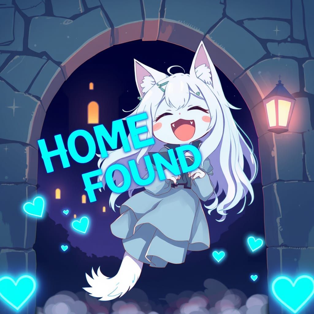 Spooky Synthwave Anime Catgirl in Haunted Castle