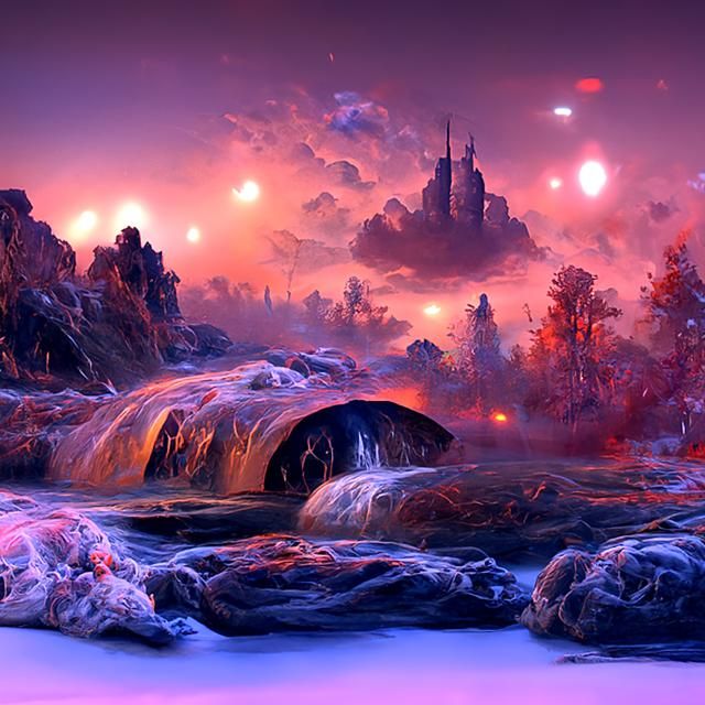 Apocalyptic Meteor Shower River: Fantasy Concept Art