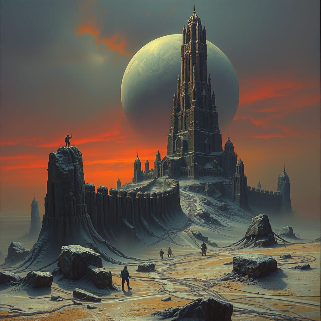 Surreal Dystopian Landscape in Digital Painting Style
