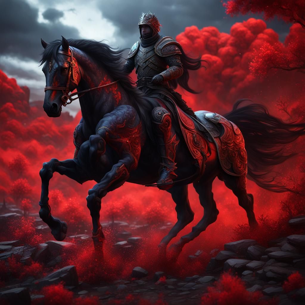 Apocalyptic Wild Horses in Fantasy Landscape