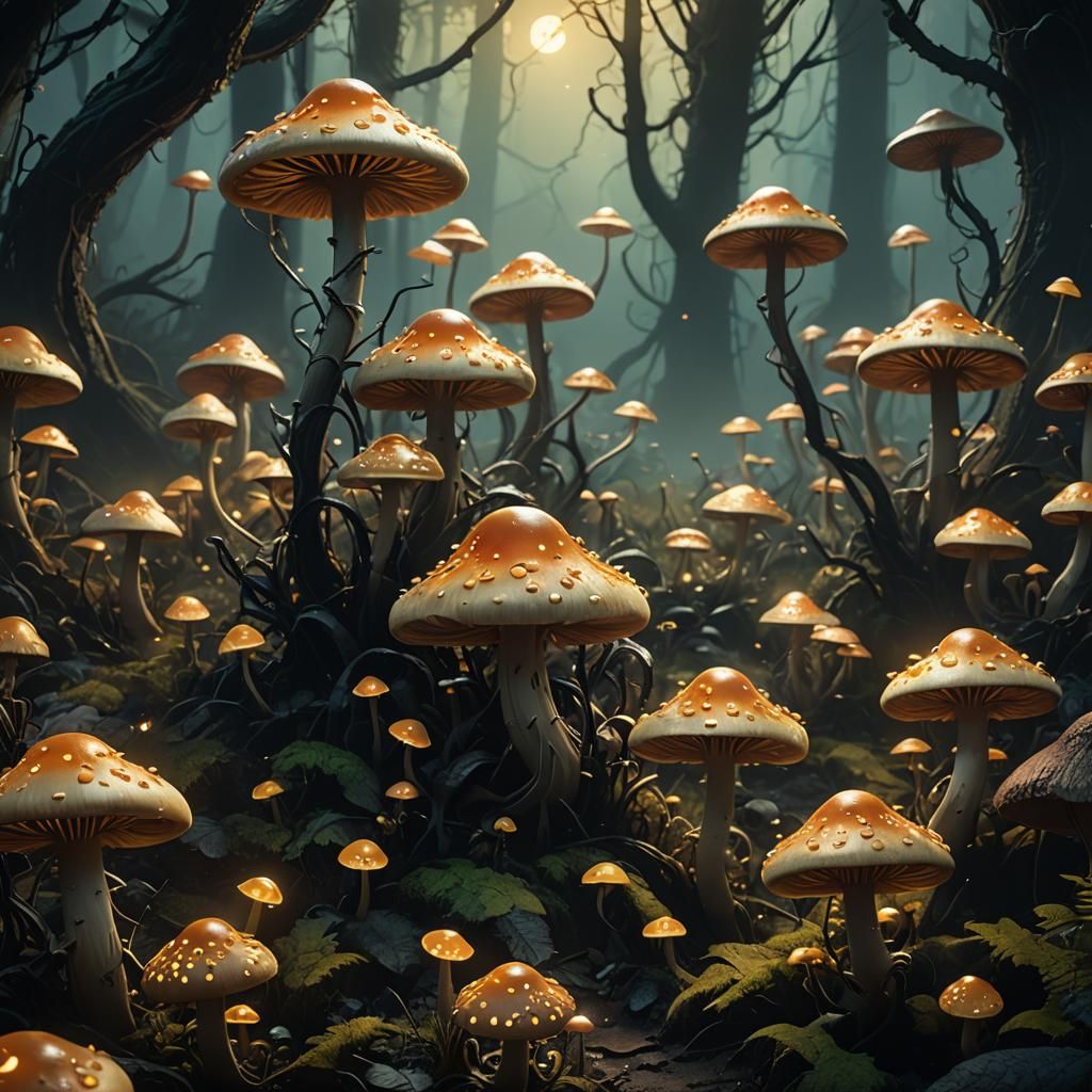 Glowing Mushroom Minions in Whimsical Anime Forest