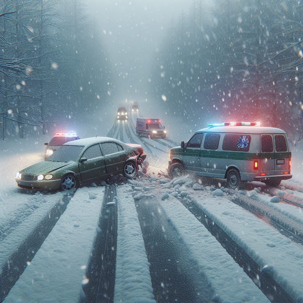 Winter Car Crash on Treacherous Ice-Covered Road