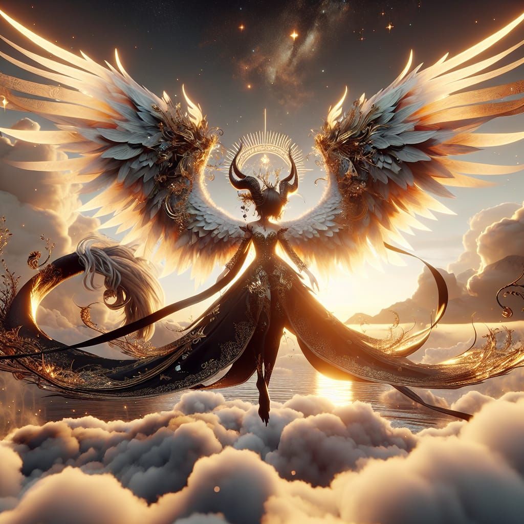 Mythical Winged Beast on Clouds in 3D Videogame Style