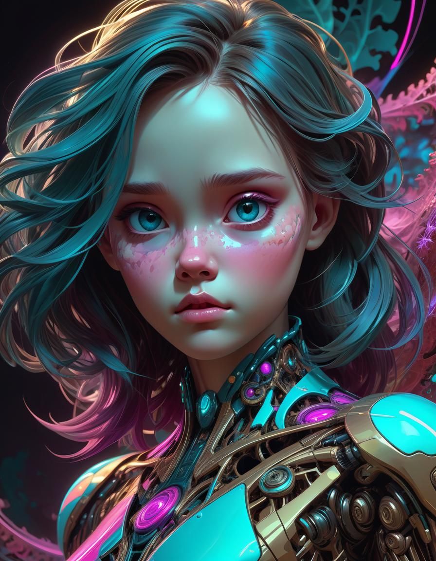 Vibrant Fractal Art Portrait with Animal Features