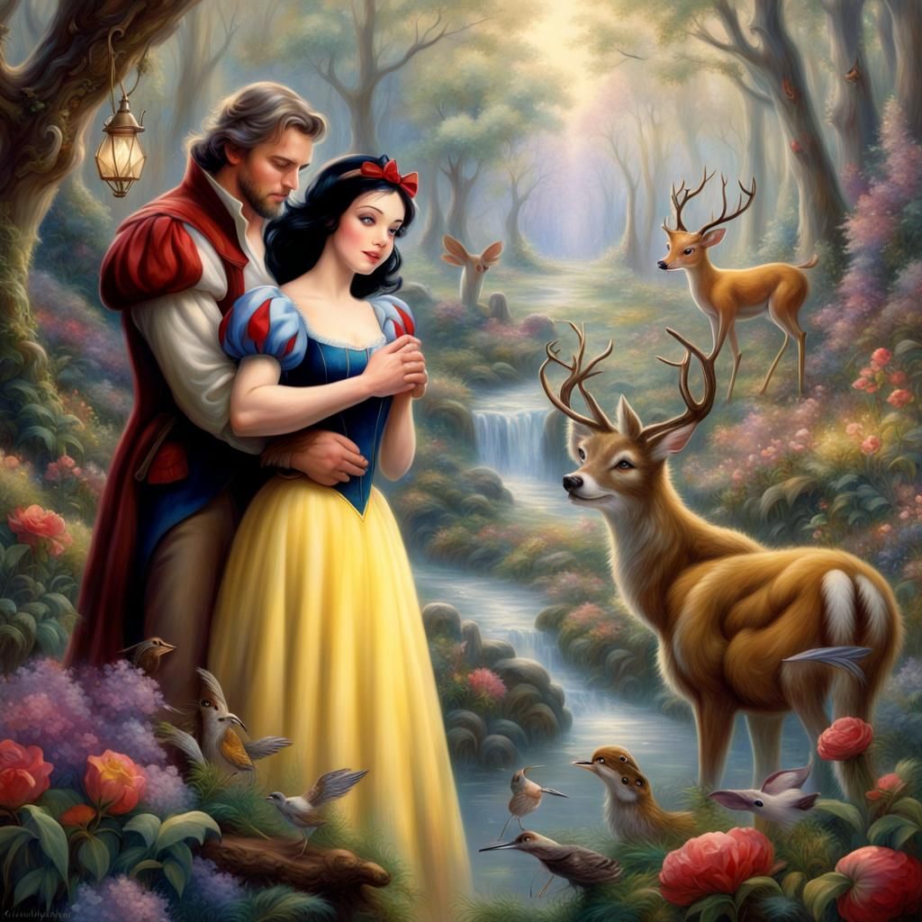 Snow White and Huntsman in Magical Forest