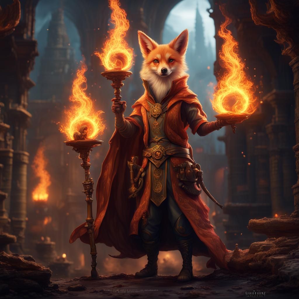 Vulpine Diviners Mastering Fire Magic in Detailed Matte Pain...