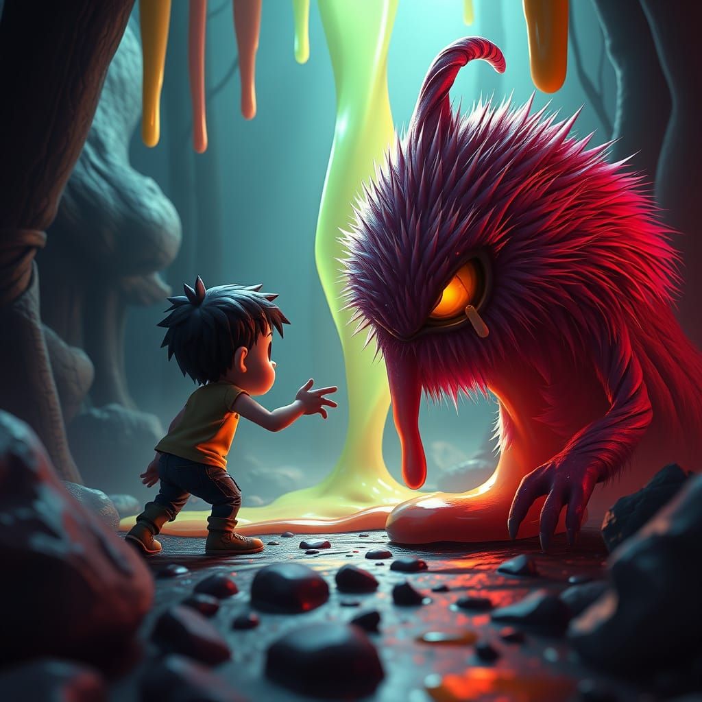 Cutesy Horror Game Splash Screen with Goo Creature