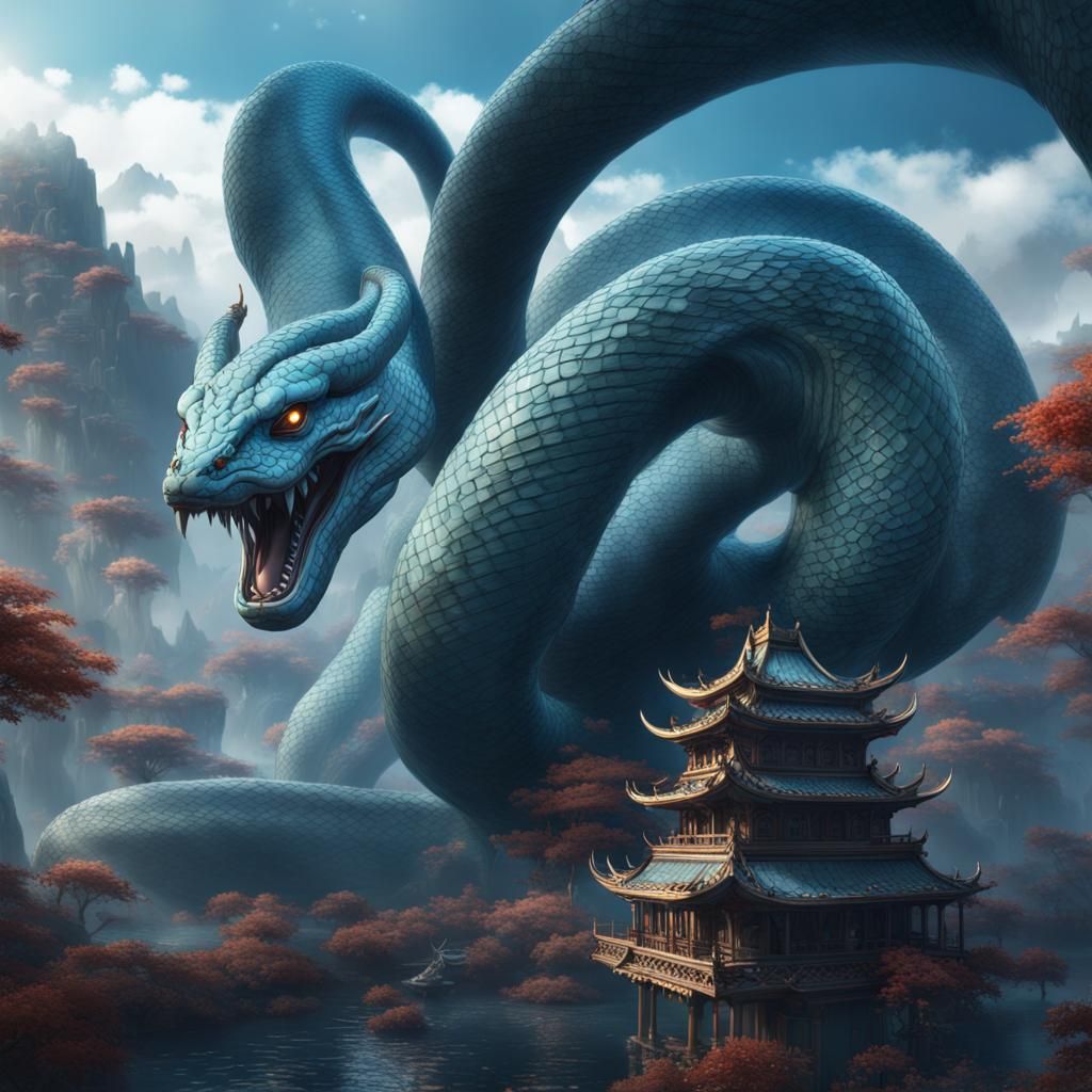 Divine Azure Serpent Roaming the Sky