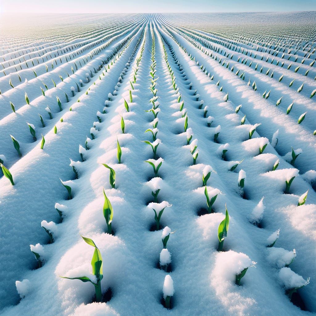 Corn Seedlings Emerge Through Fresh Snow