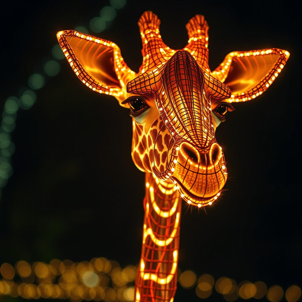 Electric Giraffe in Light Zoo: Cinematic Portrait