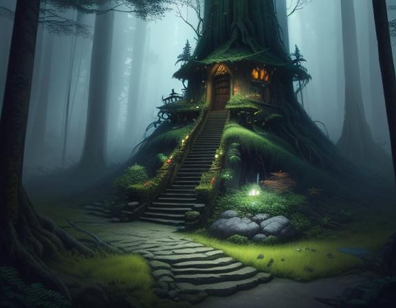 Sasquatch in Rainforest: Storybook Illustration