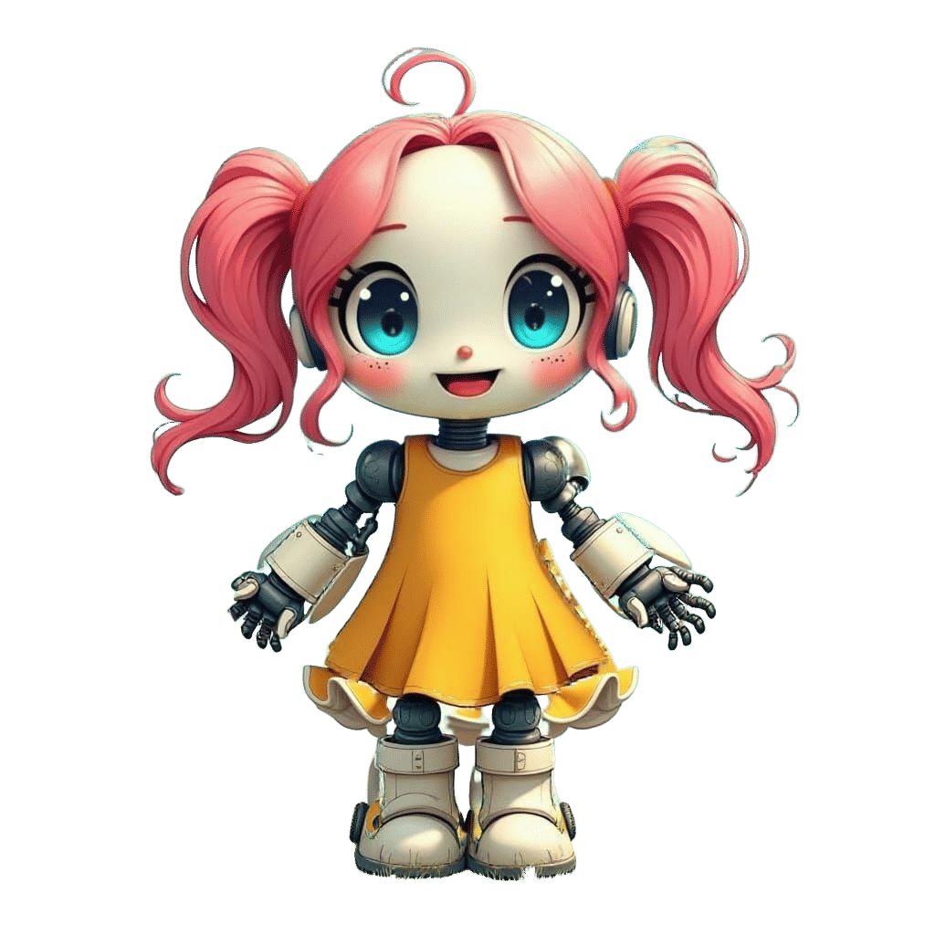 Happy Cartoon Robot Girl in 2D