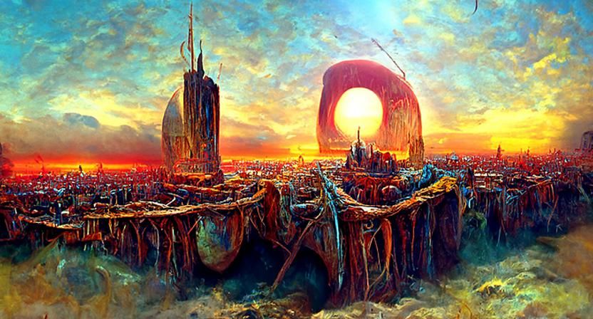 Asgard at Sunset: Detailed Surrealist Painting