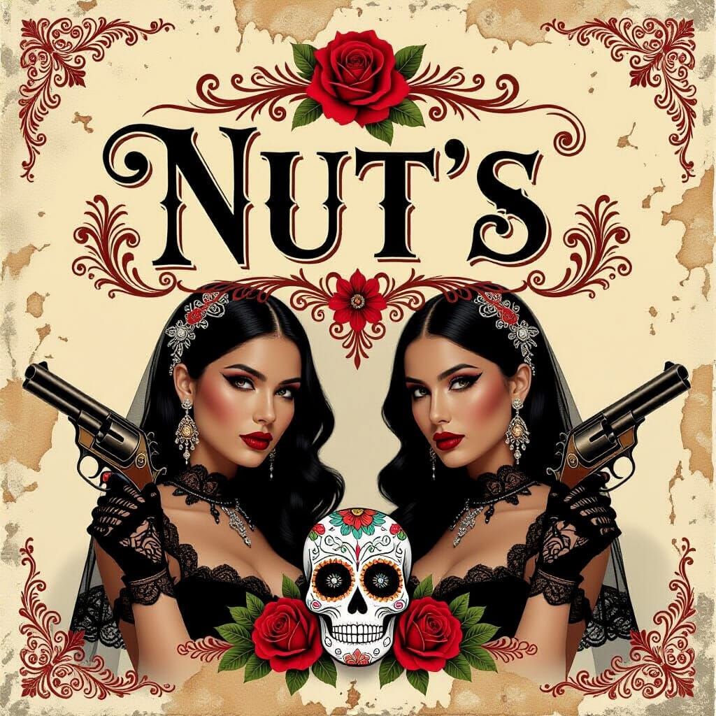 Exquisite Macro Photo: "NUT'S" Text on Vintage Mexican Folk ...