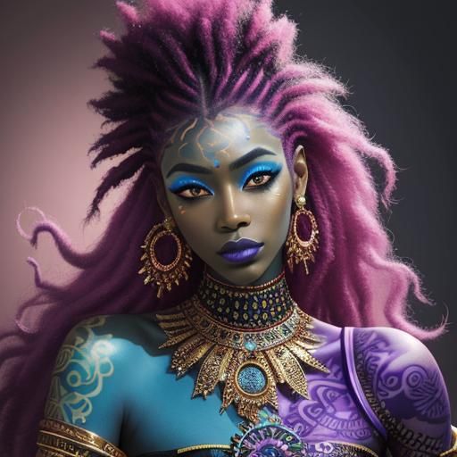 Afro-Futurist Portrait of Woman with Colorful Hair