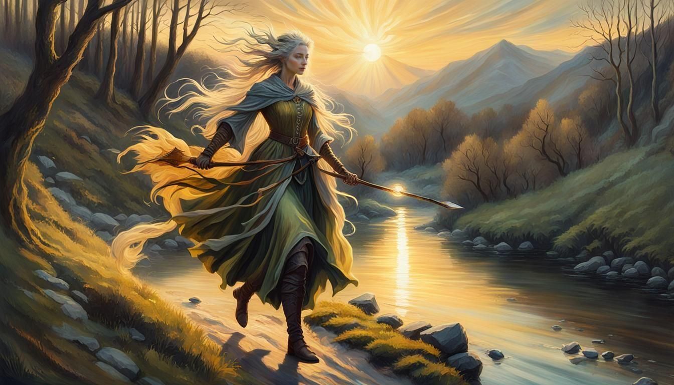 Medieval Bandit Rides Mountain Path: Oil Painting