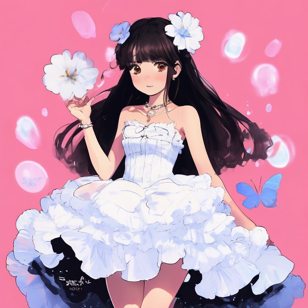 Anime Girl with Flowing Hair in Painterly Style