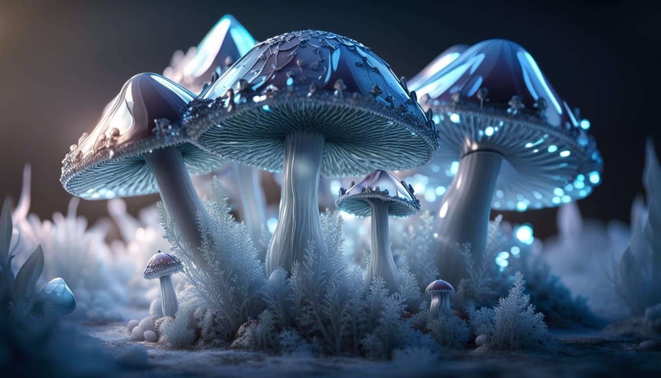 Epic Crystal Ice Mushrooms Fantasy Concept Art
