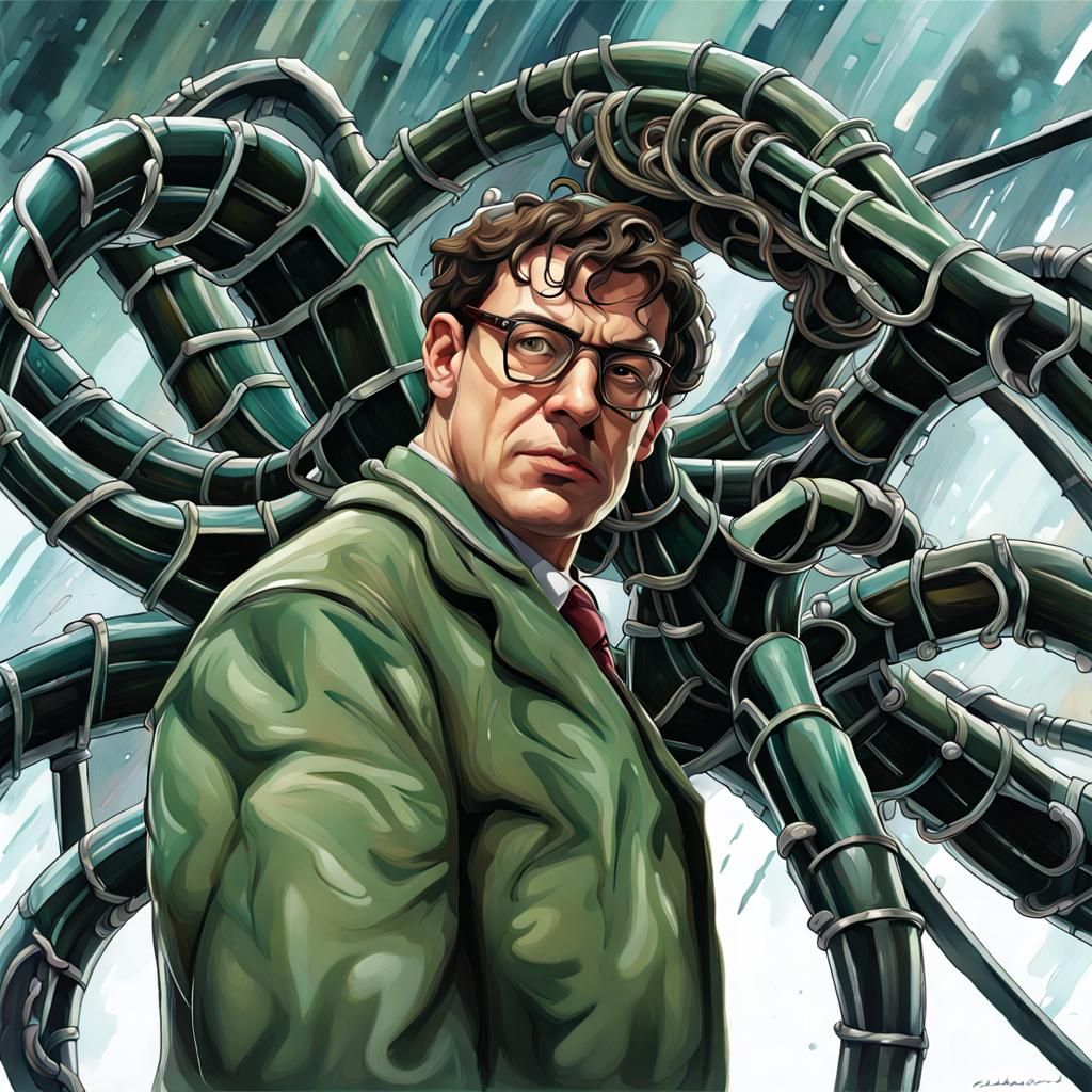 Doc Ock Hyperrealistic Splash Art in Gouache Style