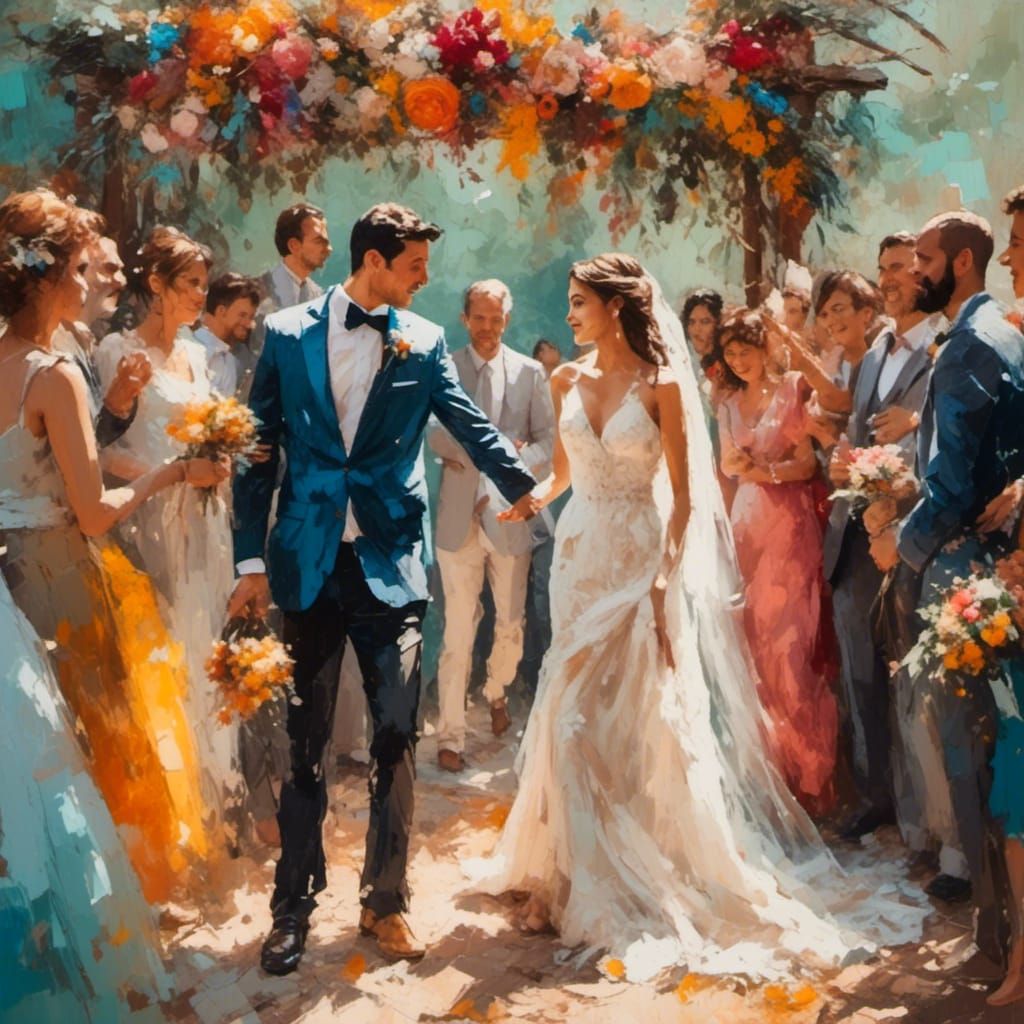 Joyful Wedding Ceremony Under Floral Chuppah as Expressionis...