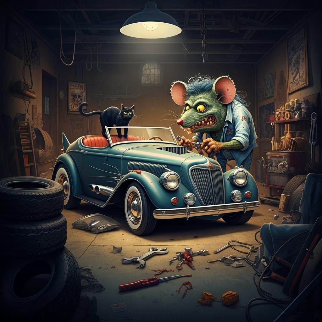 Grotesque Ratfink Customizes Vintage Cat-Shaped Car in a Cha...